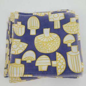 Vintage MCM Mushroom Cloth Napkins Set of 12 Retro purple Yellow Botanical Linen